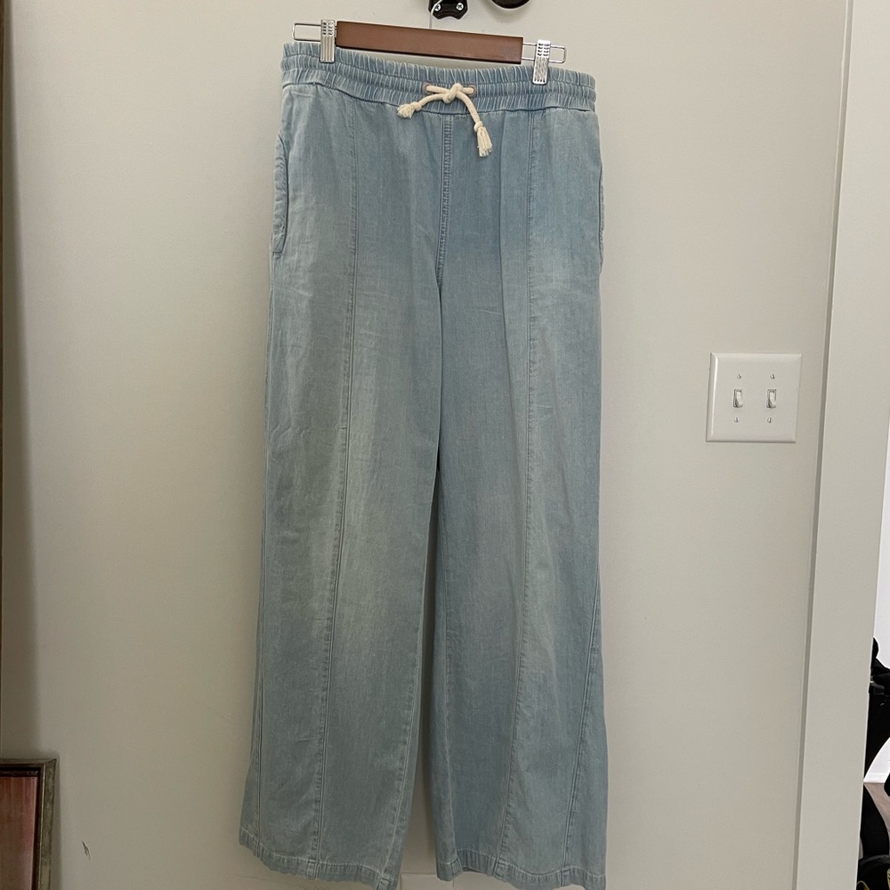 We The Free Wide Leg White Washed Cotton Pants with Elastic Waist